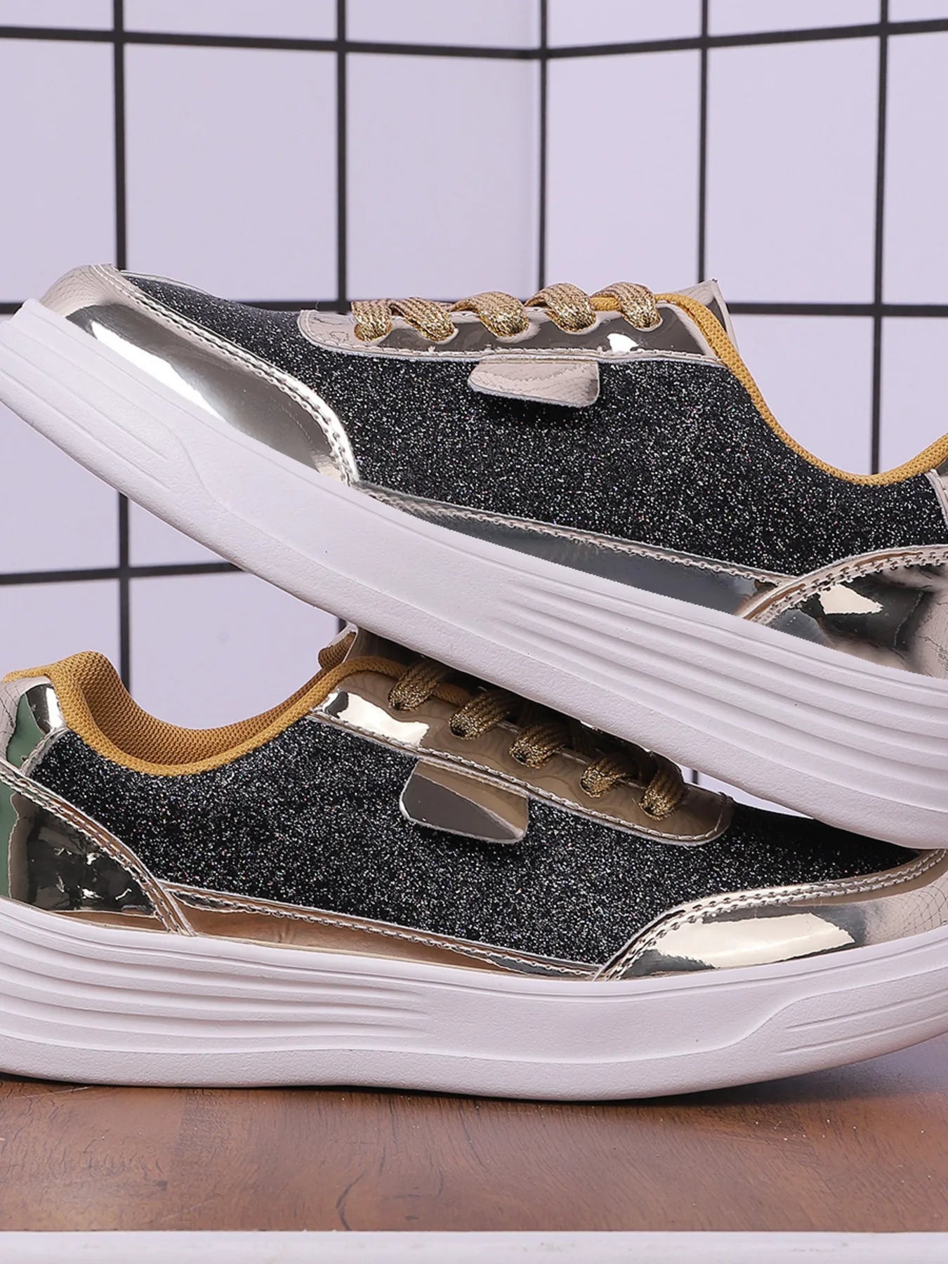 Shiny Silver High Top Sneakers - EasyApparels