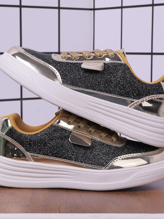 Shiny Silver High Top Sneakers - EasyApparels