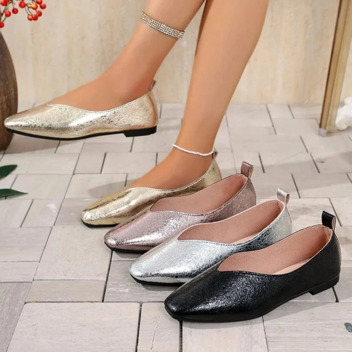 Shiny Silver Comfort Ballet Shoes - EasyApparels