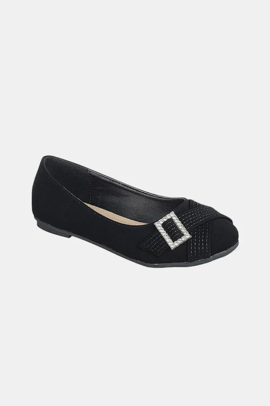 Shiny Buckle Comfortable Slip On Ballet Shoes - EasyApparels