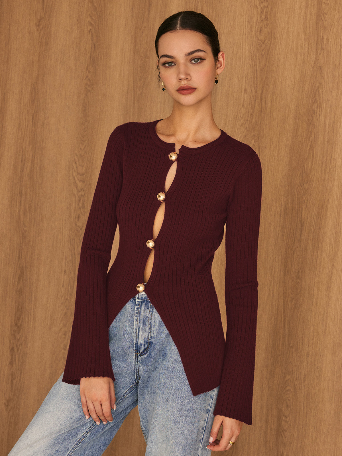 Shine Front Open Knit Shirt