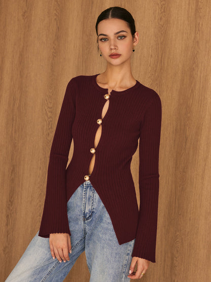 Shine Front Open Knit Shirt