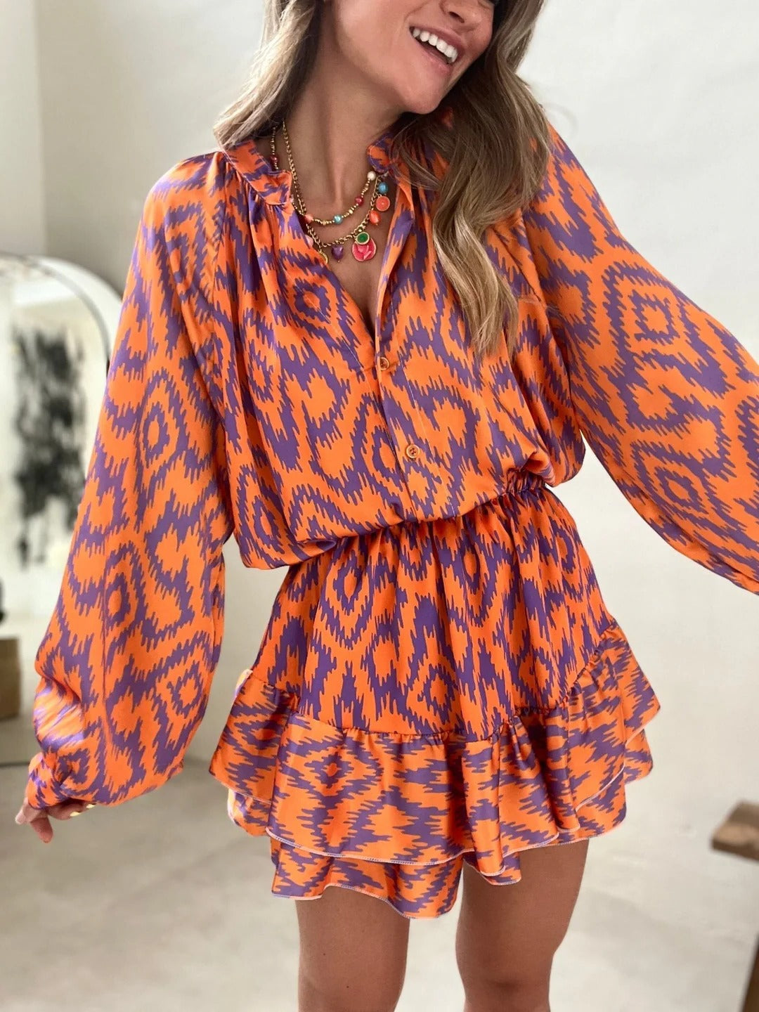 Short Sleeve Ruffled Mini Dress - EasyApparels