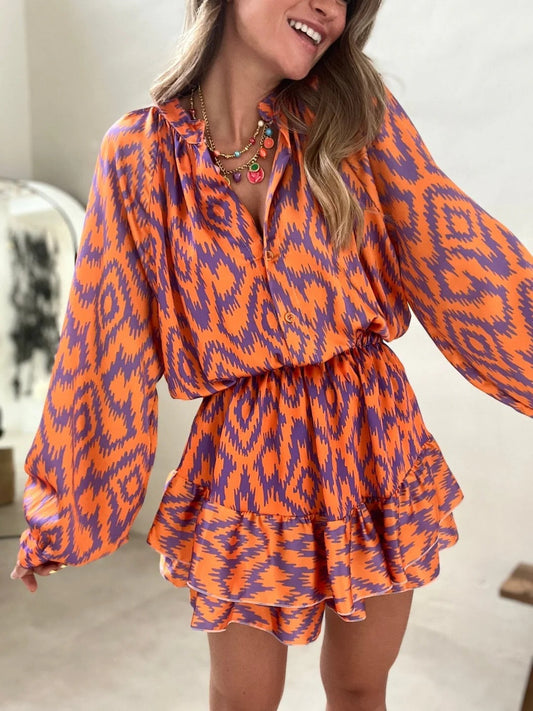 Short Sleeve Ruffled Mini Dress - EasyApparels