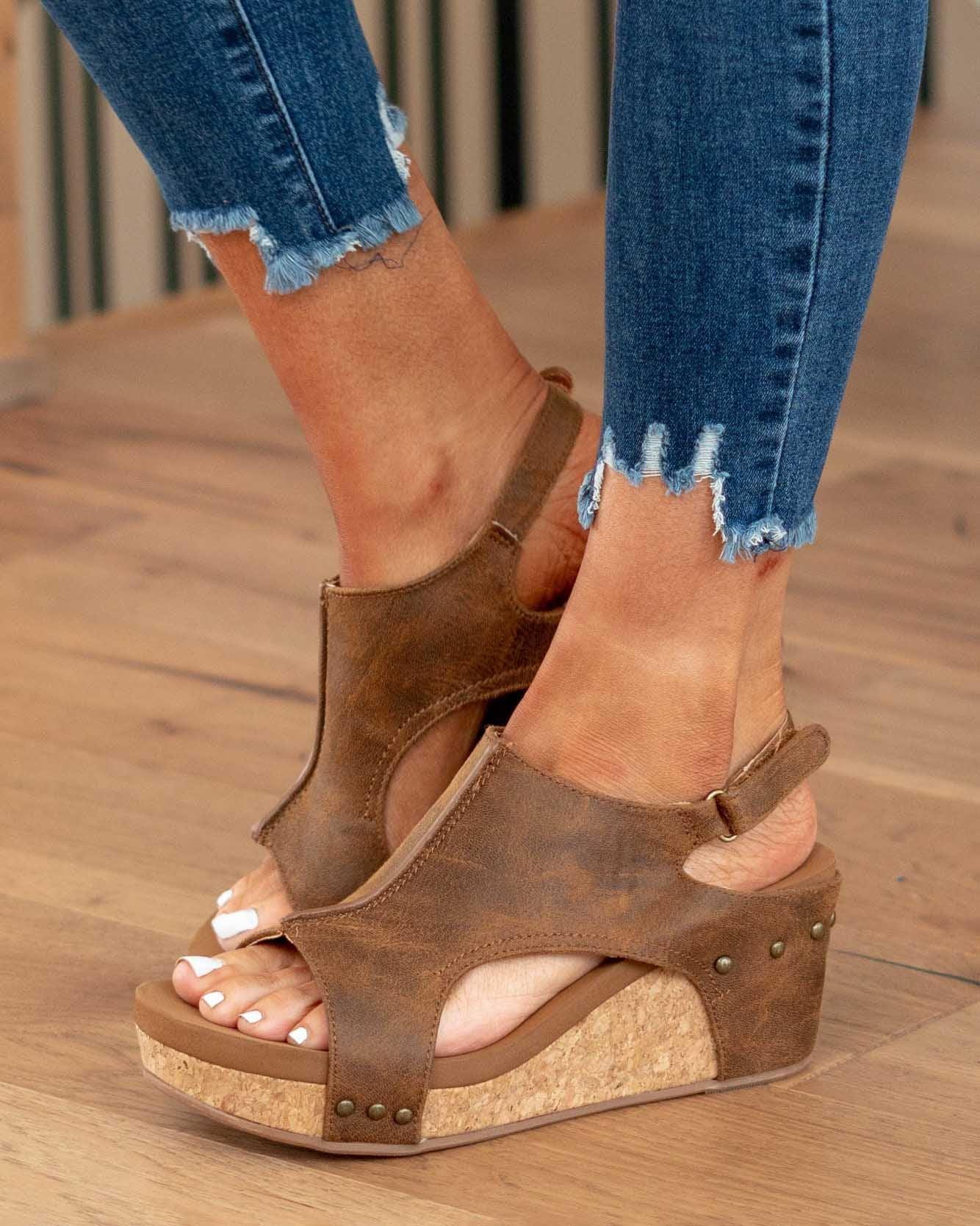 Natural Wedge Heel Vegan Sandals - EasyApparels