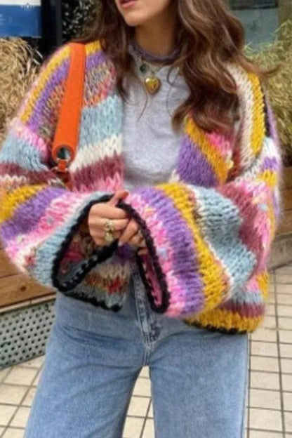 Women's Classic Stripe Cropped Sweater Cardigan