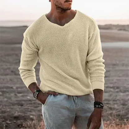 Casual Men's V Neck Sweater Long Sleeve Ribbed Fit
