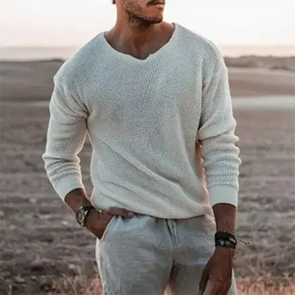 Casual Men's V Neck Sweater Long Sleeve Ribbed Fit - EasyApparels