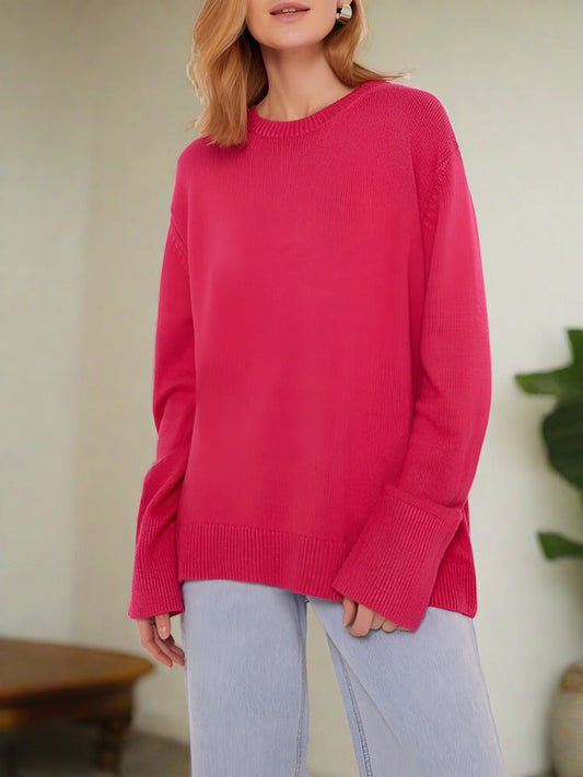 Cozy Oversized Women Sweater - Crew Neck Ribbed Knit - Luxicro