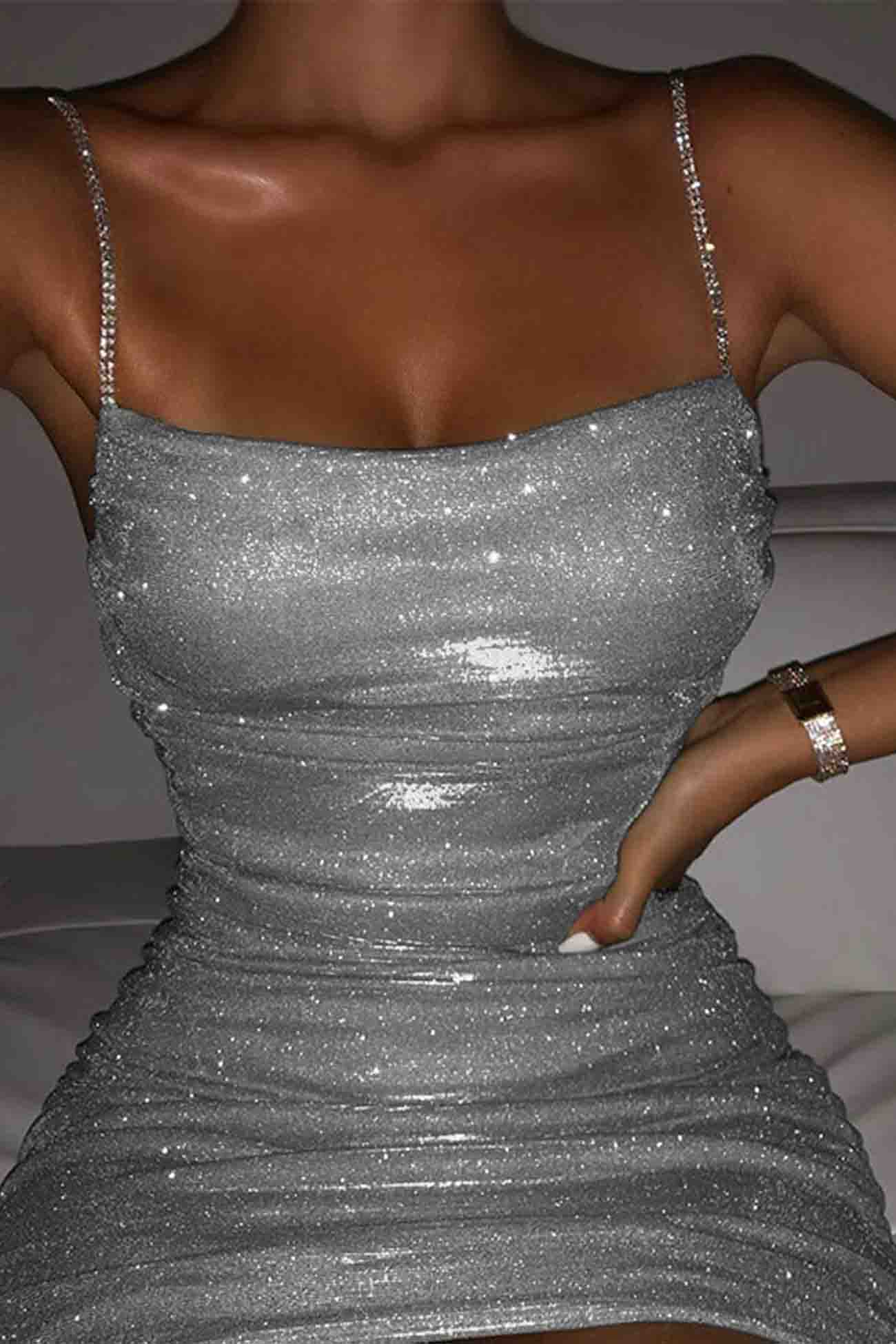 Sexy Mini Bodycon Dress - Sequin Fabric - Strapless