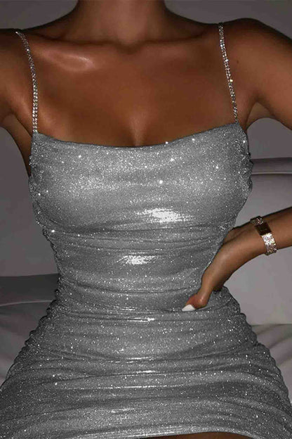 Sexy Mini Bodycon Dress - Sequin Fabric - Strapless