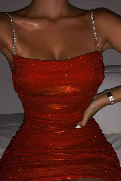 Sexy Mini Bodycon Dress - Sequin Fabric - Strapless