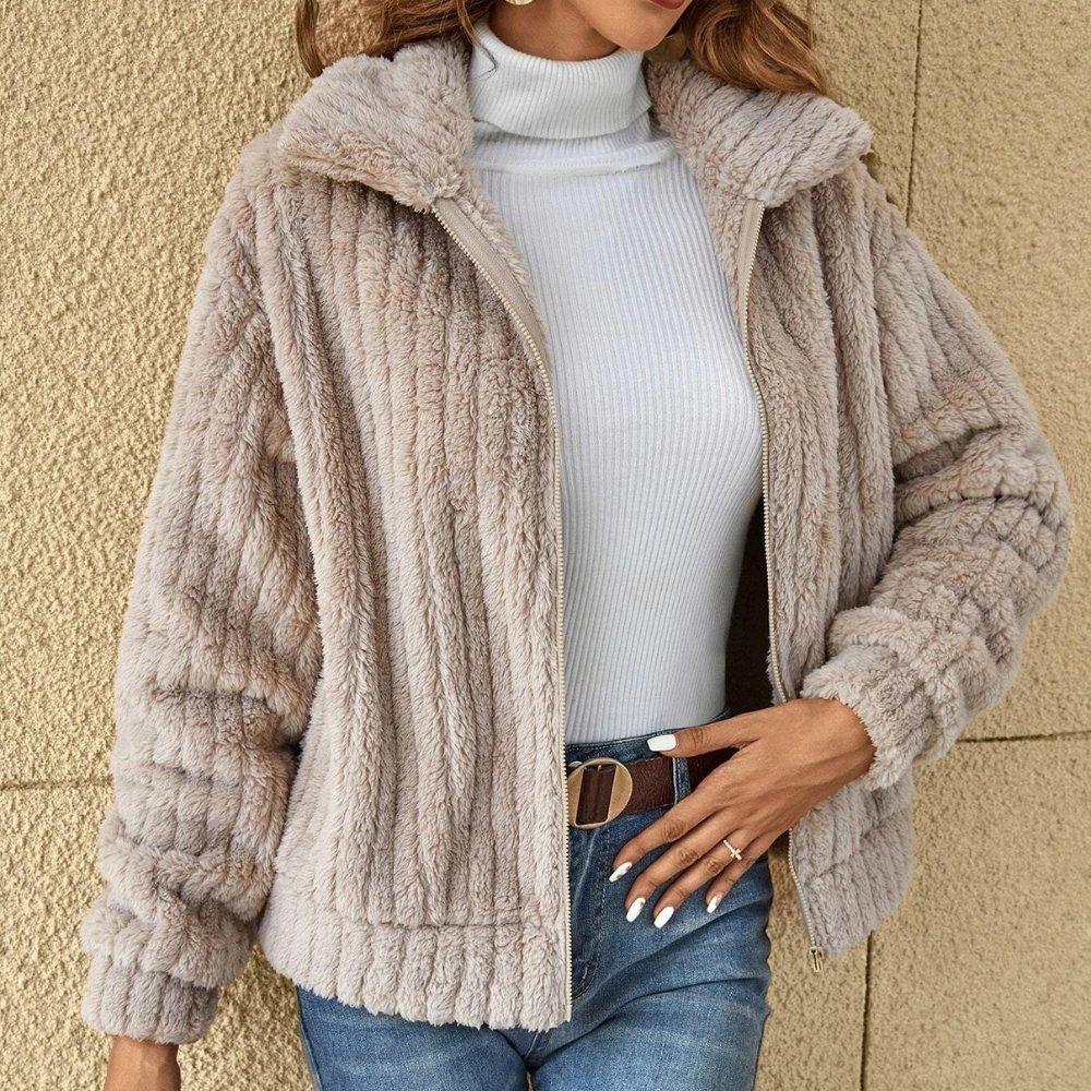 Warm Comfortable Women's Cardigan - Oversized Wrap Collar, Fuzzy Knit - Luxicro